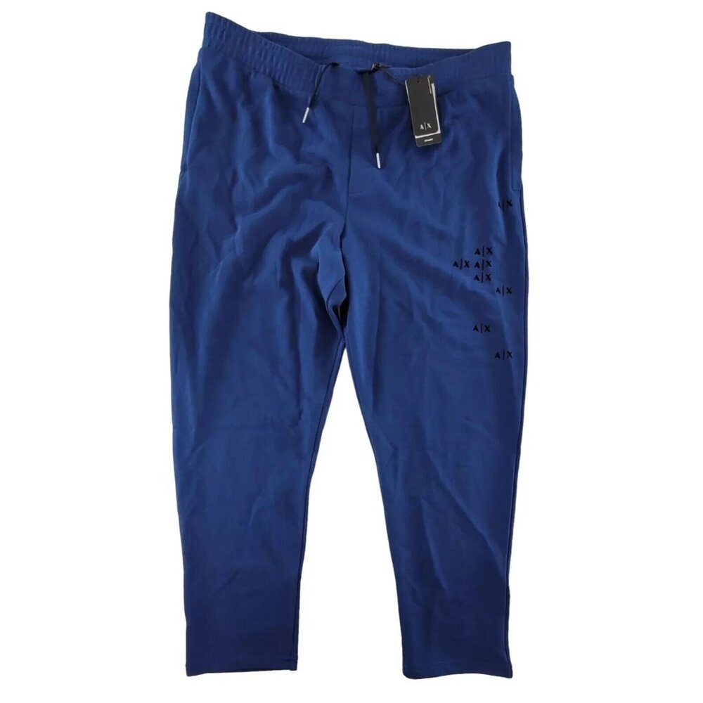 A|X ARMANI EXCHANGE Mens 2XL Falling Logo Jogger Track Pants Blue Depths Trouser - Picture 4 of 9